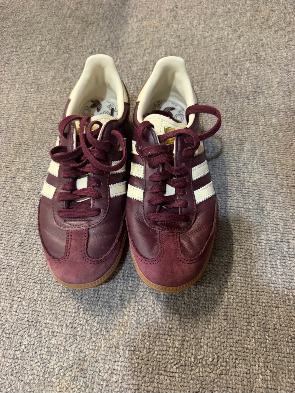 Adidas Burgundy Sneakers with White Stripes